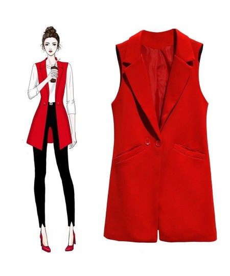 Vest For Women Sleeveless Jacket Coat Long Vest Blazer Formal Work Ladies Office Vintage Lapel Button Slim Suit Waistcoat $48...