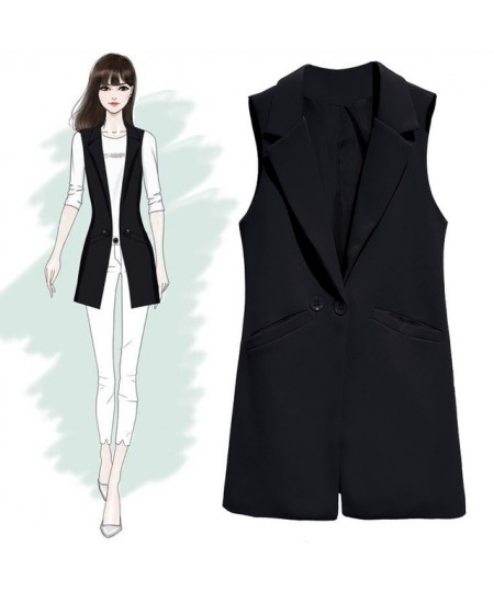 Vest For Women Sleeveless Jacket Coat Long Vest Blazer Formal Work Ladies Office Vintage Lapel Button Slim Suit Waistcoat $48...