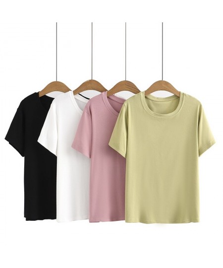 Plus Size Women Basics T-Shirt 2023 Summer Short Sleeve Cotton Tops Loose Four Color Tees Oversized Curve Clothes L7-2333 $36...