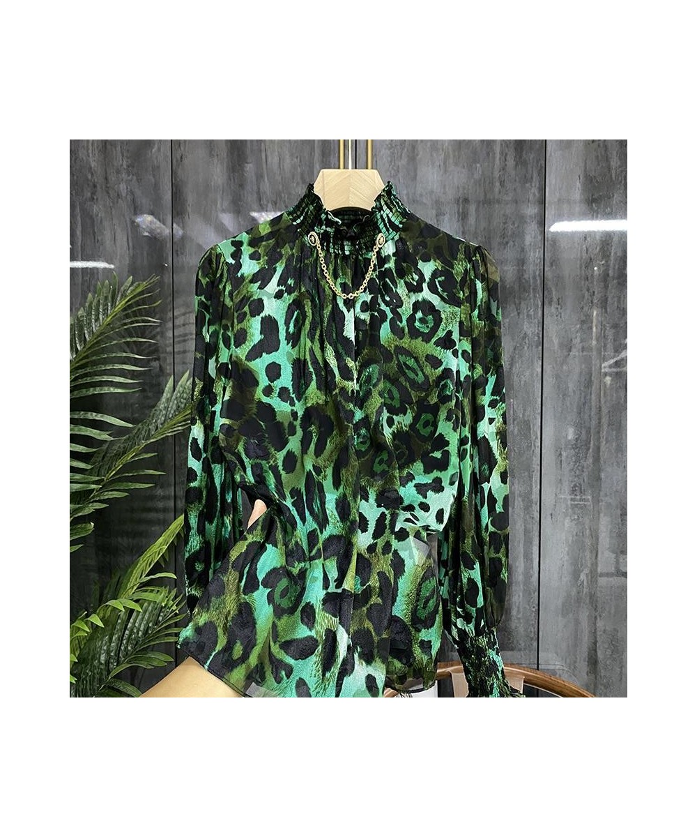 Summer Blouses Woman 2023 Vintage Stand Collar Chain Long Sleeved Shirt Leopard Print Elegant and Youth Woman Blouses $46.95 ...