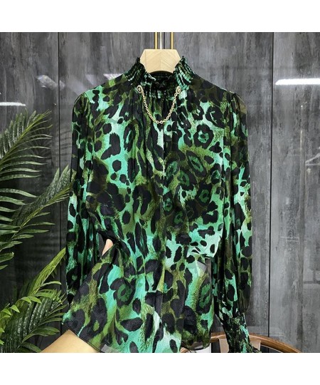 Summer Blouses Woman 2023 Vintage Stand Collar Chain Long Sleeved Shirt Leopard Print Elegant and Youth Woman Blouses $46.95 ...