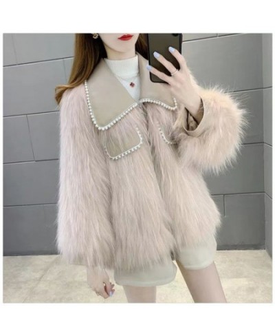 Pearl Turn Down Collarr Jacket Korean Warm Winter Cotton Thickened Imitation Fur Plus Fashion Short Coat Women $94.78 - Jacke...