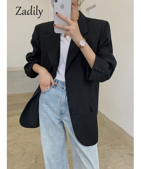 2022 Autum Oversize Long Sleeve Black Women Blazer Normcore Style BF Pocket Jackets Coat Office Lady Work Female Clothing $49...