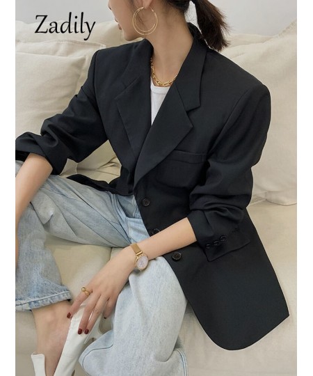 2022 Autum Oversize Long Sleeve Black Women Blazer Normcore Style BF Pocket Jackets Coat Office Lady Work Female Clothing $49...