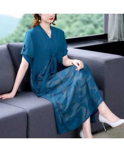 2023 Blue Print Chiffon V-Neck Sexy Jacquard Midi Dress Women Korean Elegant Bodycon Casual Dress Summer Fashion Evening $56....