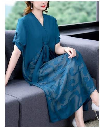 2023 Blue Print Chiffon V-Neck Sexy Jacquard Midi Dress Women Korean Elegant Bodycon Casual Dress Summer Fashion Evening $56....