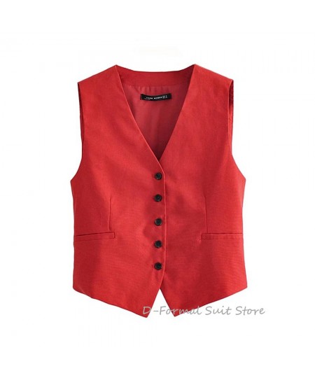 Women Elegant Slim Fit Sleeveless Short Suit Vest Female Vintage V-Neck Single Breasted Blazer Waistcoat куртки $60.88 - Jack...