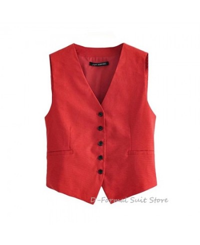 Women Elegant Slim Fit Sleeveless Short Suit Vest Female Vintage V-Neck Single Breasted Blazer Waistcoat куртки $60.88 - Jack...