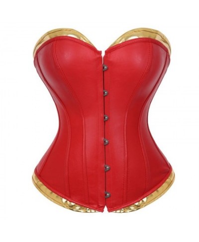 Women's Leather Corset Fashion Sexy Overbust Bustier Steampunk Woman Red Faux Leather Lace Up Corset Burlesque Costume Plus $...