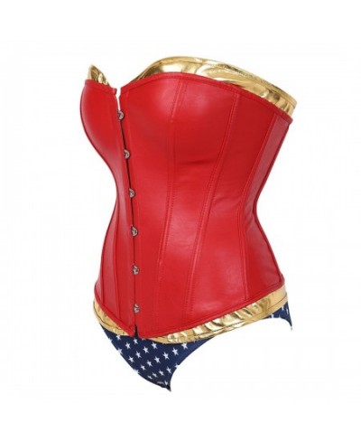 Women's Leather Corset Fashion Sexy Overbust Bustier Steampunk Woman Red Faux Leather Lace Up Corset Burlesque Costume Plus $...