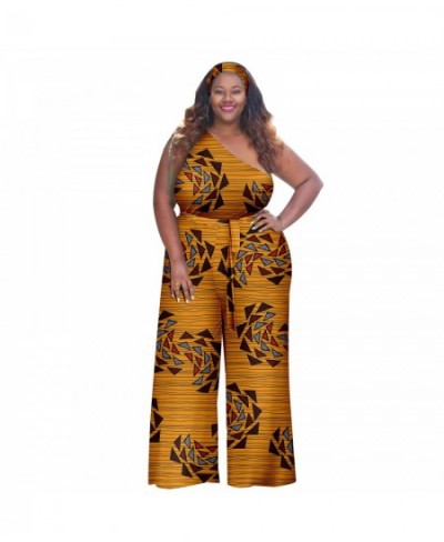 African Plus Size Women One Shoulder Jumpsuit Sexy Wind Hijab Waistband Set Ladies Jumpsuit A2226020 $106.36 - Plus Size Clothes