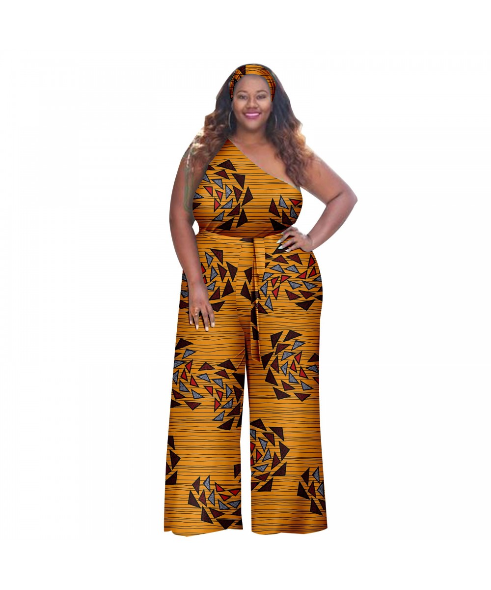 African Plus Size Women One Shoulder Jumpsuit Sexy Wind Hijab Waistband Set Ladies Jumpsuit A2226020 $106.36 - Plus Size Clothes