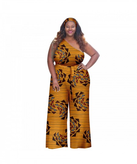 African Plus Size Women One Shoulder Jumpsuit Sexy Wind Hijab Waistband Set Ladies Jumpsuit A2226020 $106.36 - Plus Size Clothes