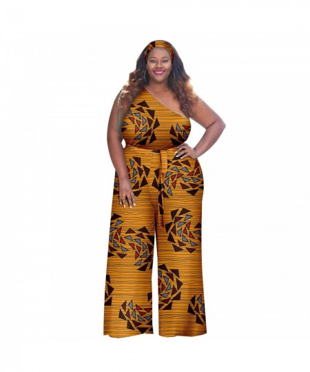 African Plus Size Women One Shoulder Jumpsuit Sexy Wind Hijab Waistband Set Ladies Jumpsuit A2226020 $106.36 - Plus Size Clothes