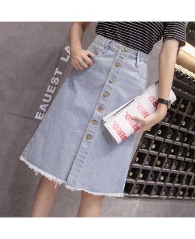 Single Breasted Denim Skirt Women Denim Korean Fashion High Waist Pocket Slim Split Tassel Ladies Work Midi Skirts Female $34...