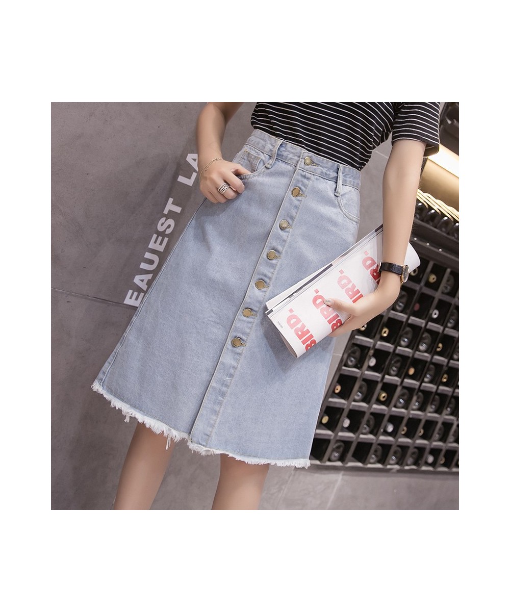 Single Breasted Denim Skirt Women Denim Korean Fashion High Waist Pocket Slim Split Tassel Ladies Work Midi Skirts Female $34...