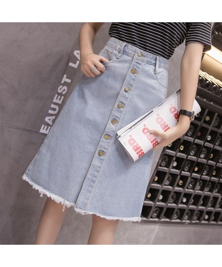 Single Breasted Denim Skirt Women Denim Korean Fashion High Waist Pocket Slim Split Tassel Ladies Work Midi Skirts Female $34...