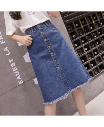 Single Breasted Denim Skirt Women Denim Korean Fashion High Waist Pocket Slim Split Tassel Ladies Work Midi Skirts Female $34...