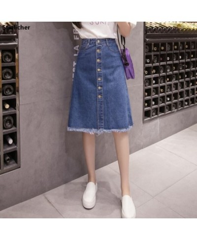 Single Breasted Denim Skirt Women Denim Korean Fashion High Waist Pocket Slim Split Tassel Ladies Work Midi Skirts Female $34...