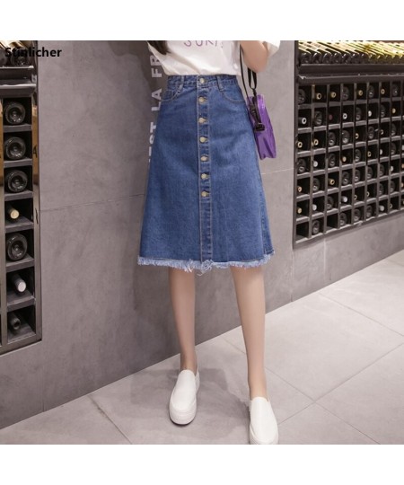 Single Breasted Denim Skirt Women Denim Korean Fashion High Waist Pocket Slim Split Tassel Ladies Work Midi Skirts Female $34...