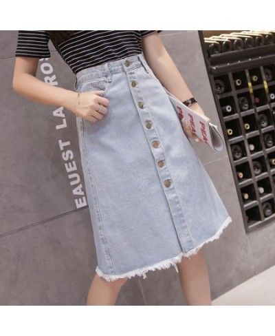 Single Breasted Denim Skirt Women Denim Korean Fashion High Waist Pocket Slim Split Tassel Ladies Work Midi Skirts Female $34...