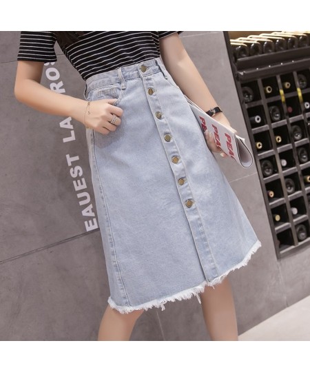 Single Breasted Denim Skirt Women Denim Korean Fashion High Waist Pocket Slim Split Tassel Ladies Work Midi Skirts Female $34...