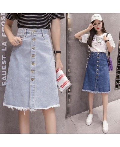 Single Breasted Denim Skirt Women Denim Korean Fashion High Waist Pocket Slim Split Tassel Ladies Work Midi Skirts Female $34...