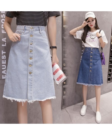 Single Breasted Denim Skirt Women Denim Korean Fashion High Waist Pocket Slim Split Tassel Ladies Work Midi Skirts Female $34...