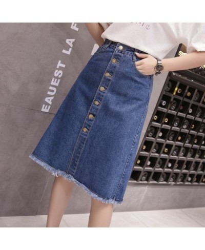 Single Breasted Denim Skirt Women Denim Korean Fashion High Waist Pocket Slim Split Tassel Ladies Work Midi Skirts Female $34...