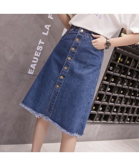 Single Breasted Denim Skirt Women Denim Korean Fashion High Waist Pocket Slim Split Tassel Ladies Work Midi Skirts Female $34...