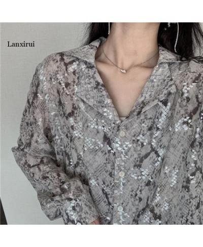 Korean Fashion Long Sleeve Button Shirt For Women Spring Autumn Snake Print Sequin Blouse Glitter Ladies Tops $45.21 - Blouse...