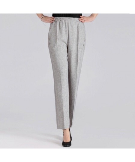 Middle Aged Female Pants Spring Summer Loose Mother Cotton Linen Straight Pant Women Elastic High Waist Thin Trousers 5XL W22...