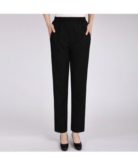 Middle Aged Female Pants Spring Summer Loose Mother Cotton Linen Straight Pant Women Elastic High Waist Thin Trousers 5XL W22...