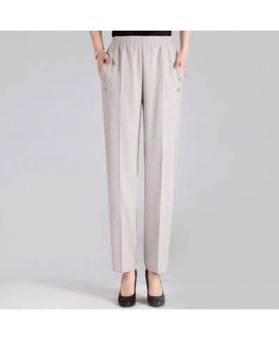 Middle Aged Female Pants Spring Summer Loose Mother Cotton Linen Straight Pant Women Elastic High Waist Thin Trousers 5XL W22...