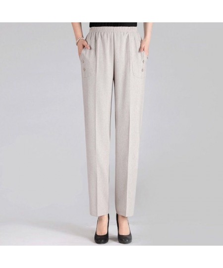 Middle Aged Female Pants Spring Summer Loose Mother Cotton Linen Straight Pant Women Elastic High Waist Thin Trousers 5XL W22...