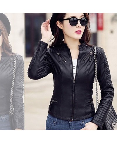 Women Spring Autumn Pu Leather Jacket Casual Slim Soft Moto Jacket Biker Faux Leather Jacket Female Coat Basic Streetwear $53...