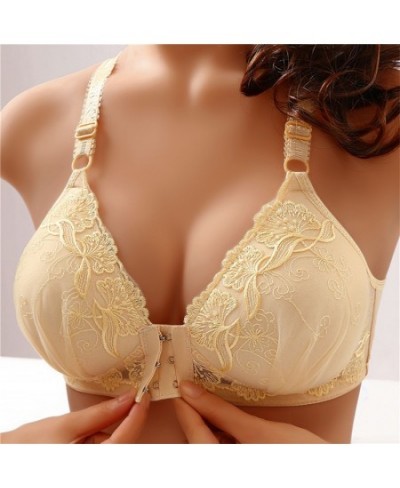 Women Bras Front Closure Seamless Floral Embroidery Push Up Bras Wireless Brassiere Bralette Wireless Underwear Comfy Lingeri...