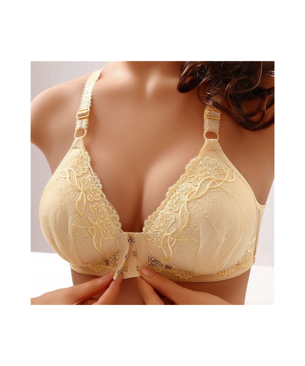 Women Bras Front Closure Seamless Floral Embroidery Push Up Bras Wireless Brassiere Bralette Wireless Underwear Comfy Lingeri...