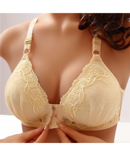 Women Bras Front Closure Seamless Floral Embroidery Push Up Bras Wireless Brassiere Bralette Wireless Underwear Comfy Lingeri...