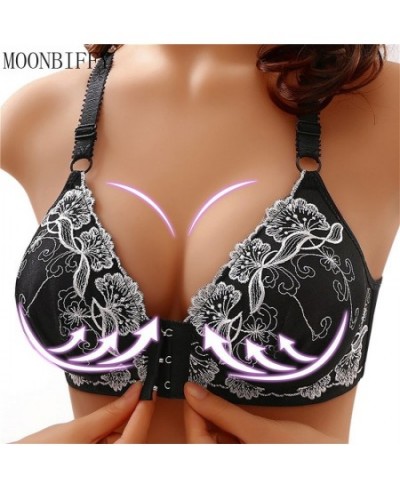 Women Bras Front Closure Seamless Floral Embroidery Push Up Bras Wireless Brassiere Bralette Wireless Underwear Comfy Lingeri...