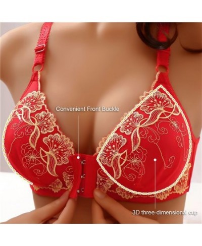 Women Bras Front Closure Seamless Floral Embroidery Push Up Bras Wireless Brassiere Bralette Wireless Underwear Comfy Lingeri...