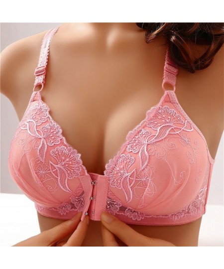 Women Bras Front Closure Seamless Floral Embroidery Push Up Bras Wireless Brassiere Bralette Wireless Underwear Comfy Lingeri...