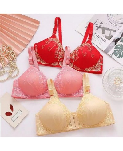 Women Bras Front Closure Seamless Floral Embroidery Push Up Bras Wireless Brassiere Bralette Wireless Underwear Comfy Lingeri...