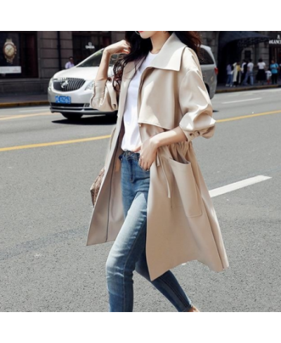 Women Trench Long Coat 2023 Autumn Solid Color Fashion Casual Ladies Windbreaker Korean British Style Trench Coats Outerwear ...