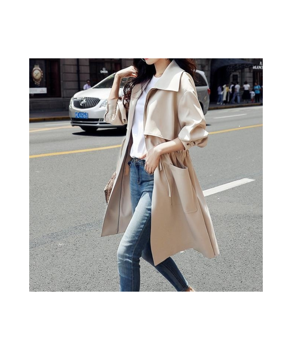 Women Trench Long Coat 2023 Autumn Solid Color Fashion Casual Ladies Windbreaker Korean British Style Trench Coats Outerwear ...