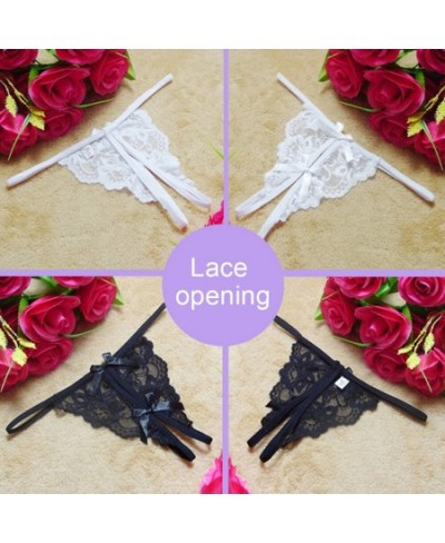 Women Sexy Lace Thong Women's Open Crotch Lingerie Panty Underwear Transparent Bow Knicker Women's Panties Female G-String $1...