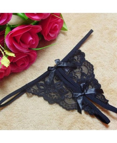 Women Sexy Lace Thong Women's Open Crotch Lingerie Panty Underwear Transparent Bow Knicker Women's Panties Female G-String $1...