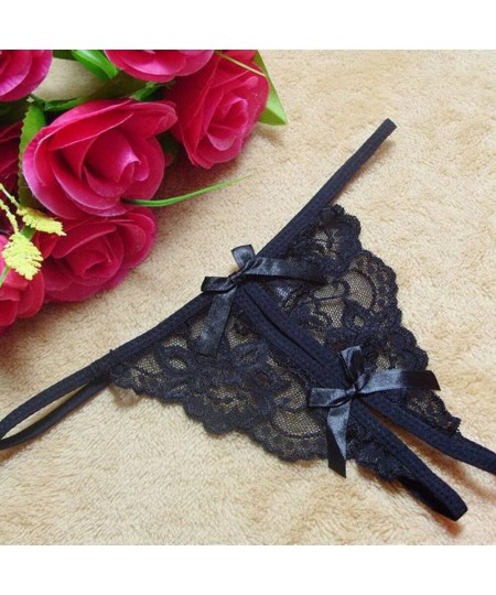 Women Sexy Lace Thong Women's Open Crotch Lingerie Panty Underwear Transparent Bow Knicker Women's Panties Female G-String $1...