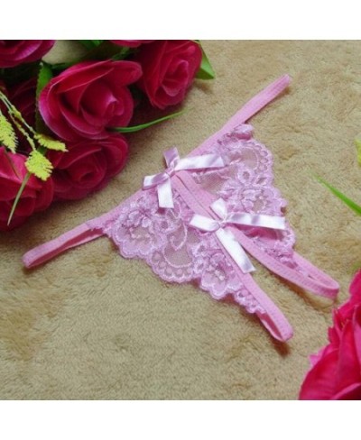 Women Sexy Lace Thong Women's Open Crotch Lingerie Panty Underwear Transparent Bow Knicker Women's Panties Female G-String $1...