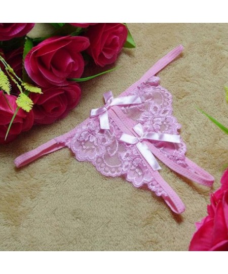 Women Sexy Lace Thong Women's Open Crotch Lingerie Panty Underwear Transparent Bow Knicker Women's Panties Female G-String $1...